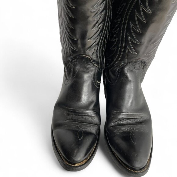 Texas Black Leather Western Cowboy Cowgirl Boots Women's 7 D - Picture 4 of 15